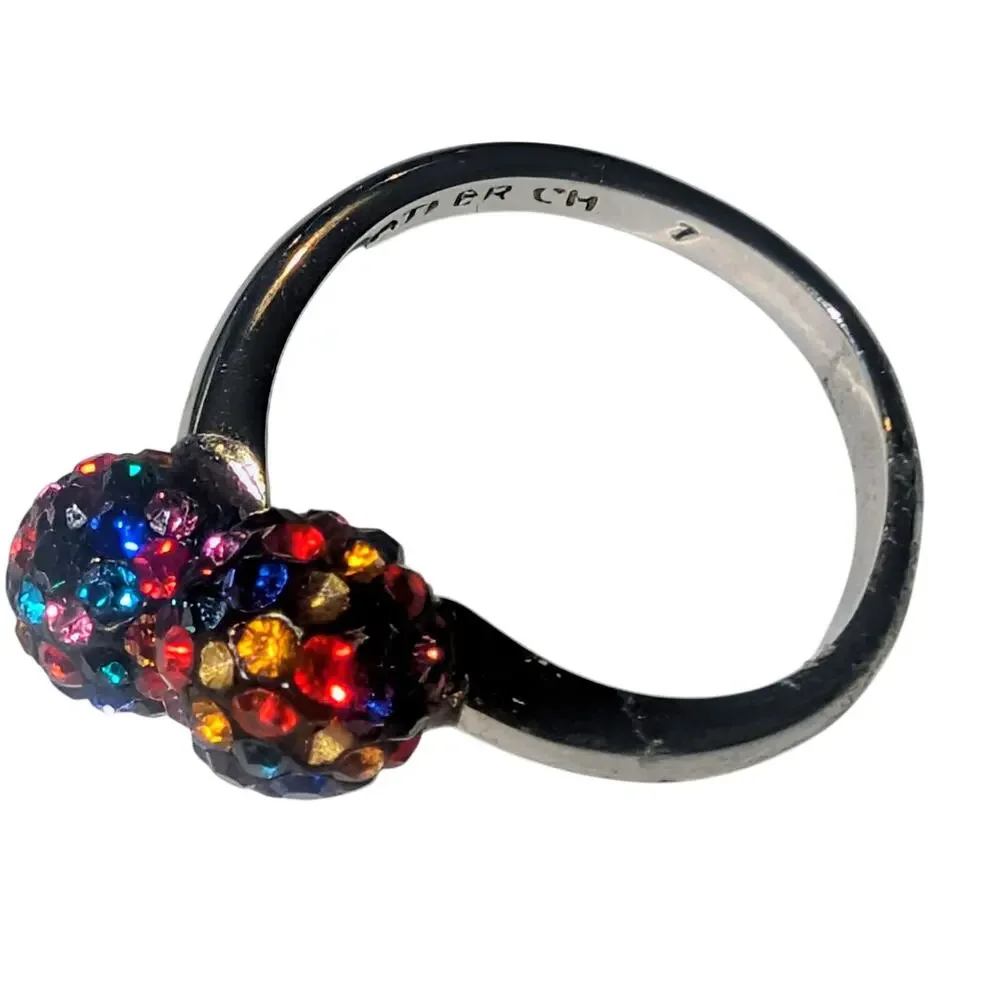 Multicolor Pavé Sphere Bypass Ring Silver Tone Size 7 ATi